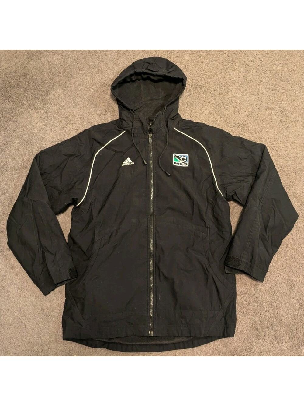 Vintage Y2k Adidas MLS Soccer Black Fleece Lined Hooded Jacket Men's Small